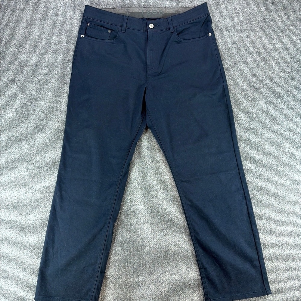 IZOD Mens Regular Fit Jeans Navy Blue Straight Leg Stretch Pants 36x30 Office